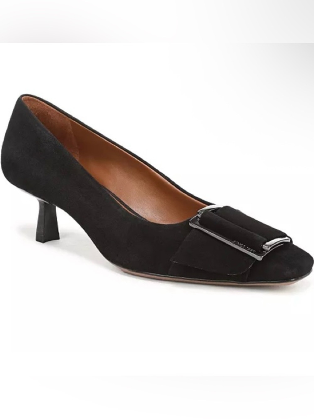 Franco Sarto Black Suede Low Heel Pump with Decorative Buckles size 38.5